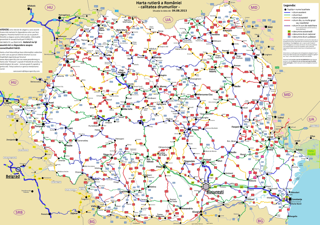 harta rutiera a Romaniei: calitatea drumurilor